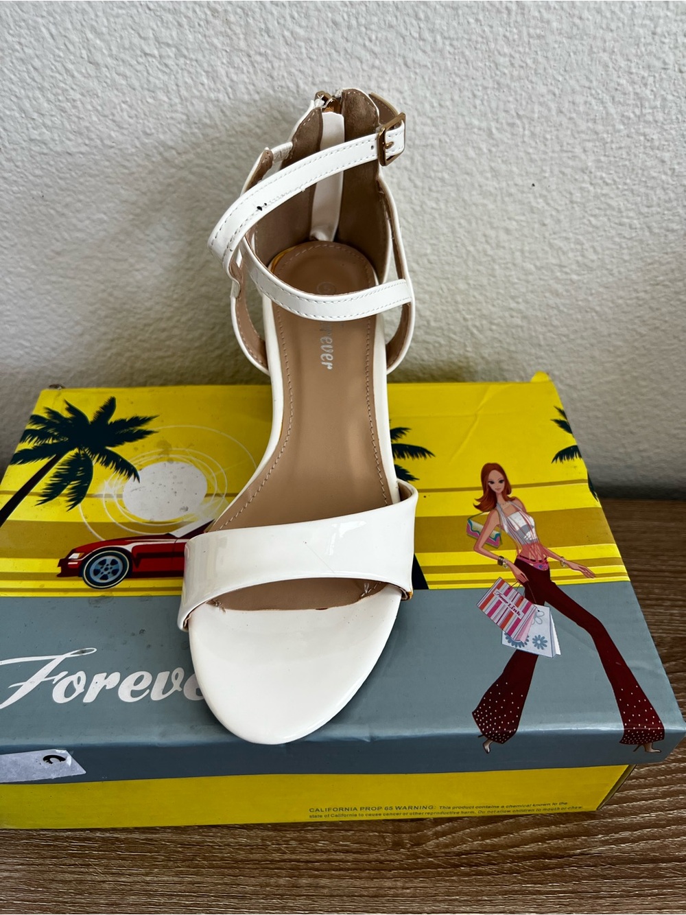 Forever Link White Patent Open-Toe Ankle Strap Heels